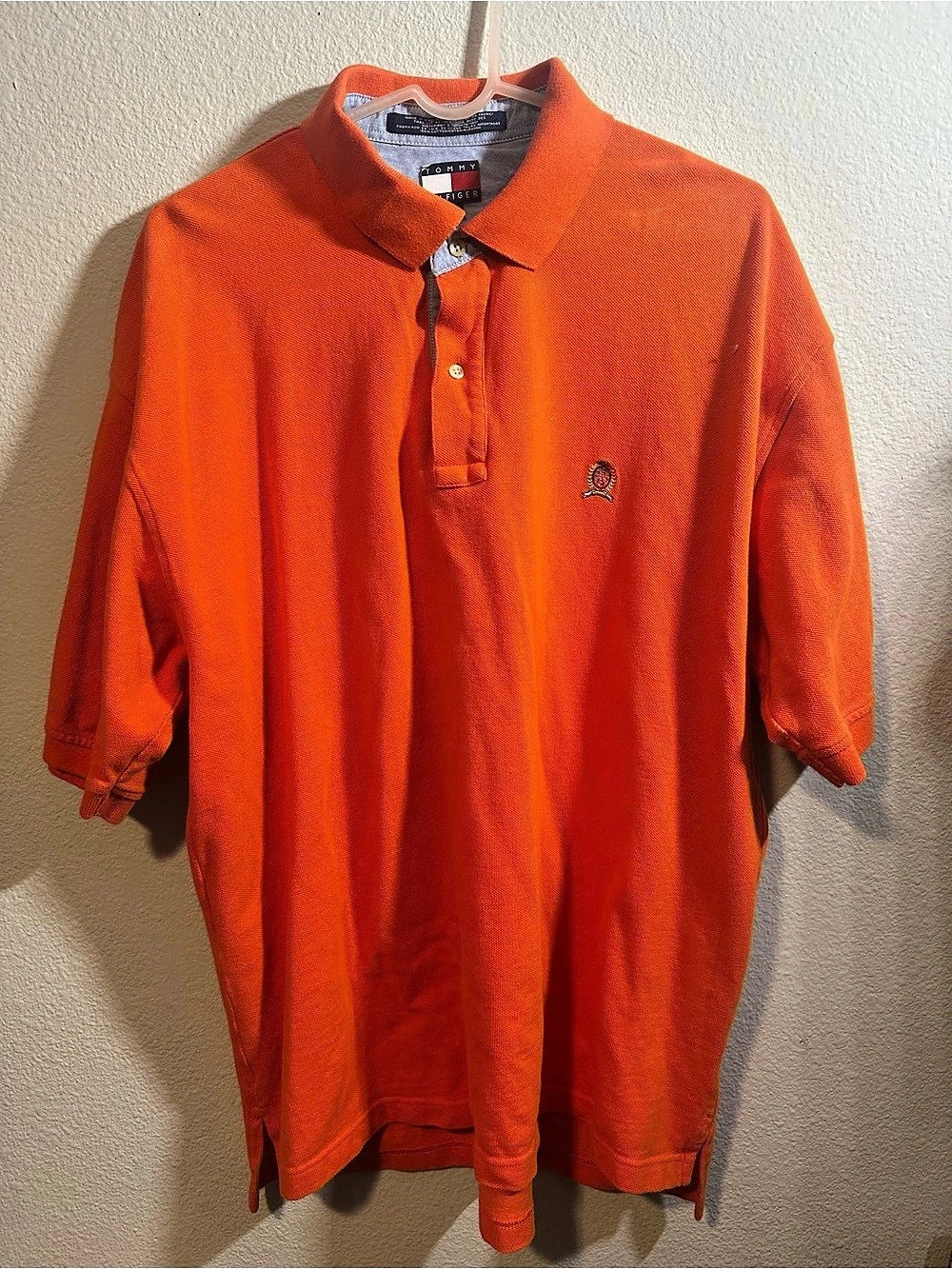 Vintage 90s Tommy Hilfiger Crest Polo Shirt Orange XXL Made In USA